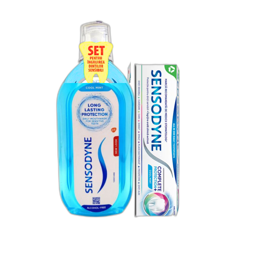 Pachet Pasta de dinti+ Apa de gura Cool Mint Complete Protection, 75ml+500ml, Sensodyne