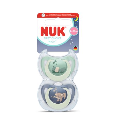 Set suzete First Choice Night, Hippo/Koala, 6-18 luni, 2 bucati, Nuk