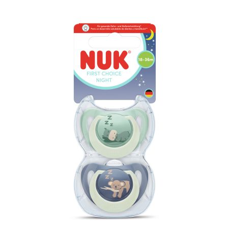 Set suzete First Choice Night, Hippo/Koala, 18-36 luni, 2 bucati, Nuk