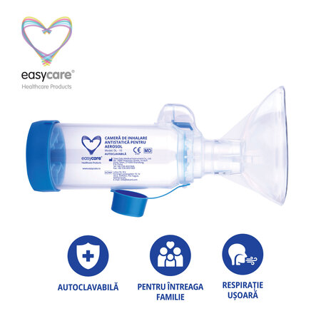 Camera de inhalare antistatica pentru aerosol cu 3 masti din silicon, Easycare 756251