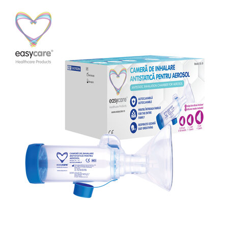 Camera de inhalare antistatica pentru aerosol cu 3 masti din silicon, Easycare 756250