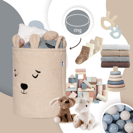 Cos pliabil pentru depozitare, 43 L, Beige, Fluffy Toy Boucle Bear, Sipo 756070