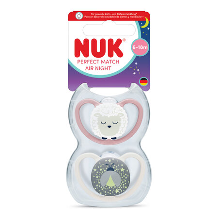 Set suzete Perfect Match Air Night, 6-18 luni, 2 bucati, Nuk 756084