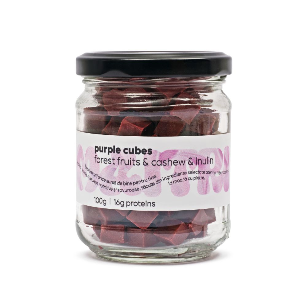 Cuburi de fudge cu fructe de padure Purple Cubes, 100 g, Maitri