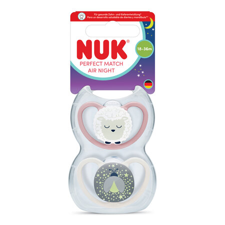 Set suzete Perfect Match Air Night, 18-36 luni, 2 bucati, Nuk 756090