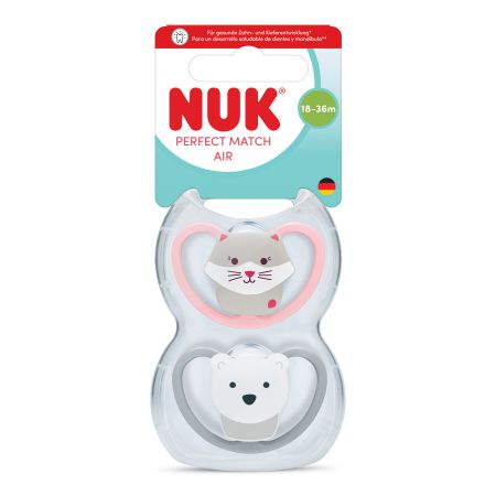 Set suzete Perfect Match Air, Veverita/Urs, 18-36 luni, 2 bucati, Nuk
