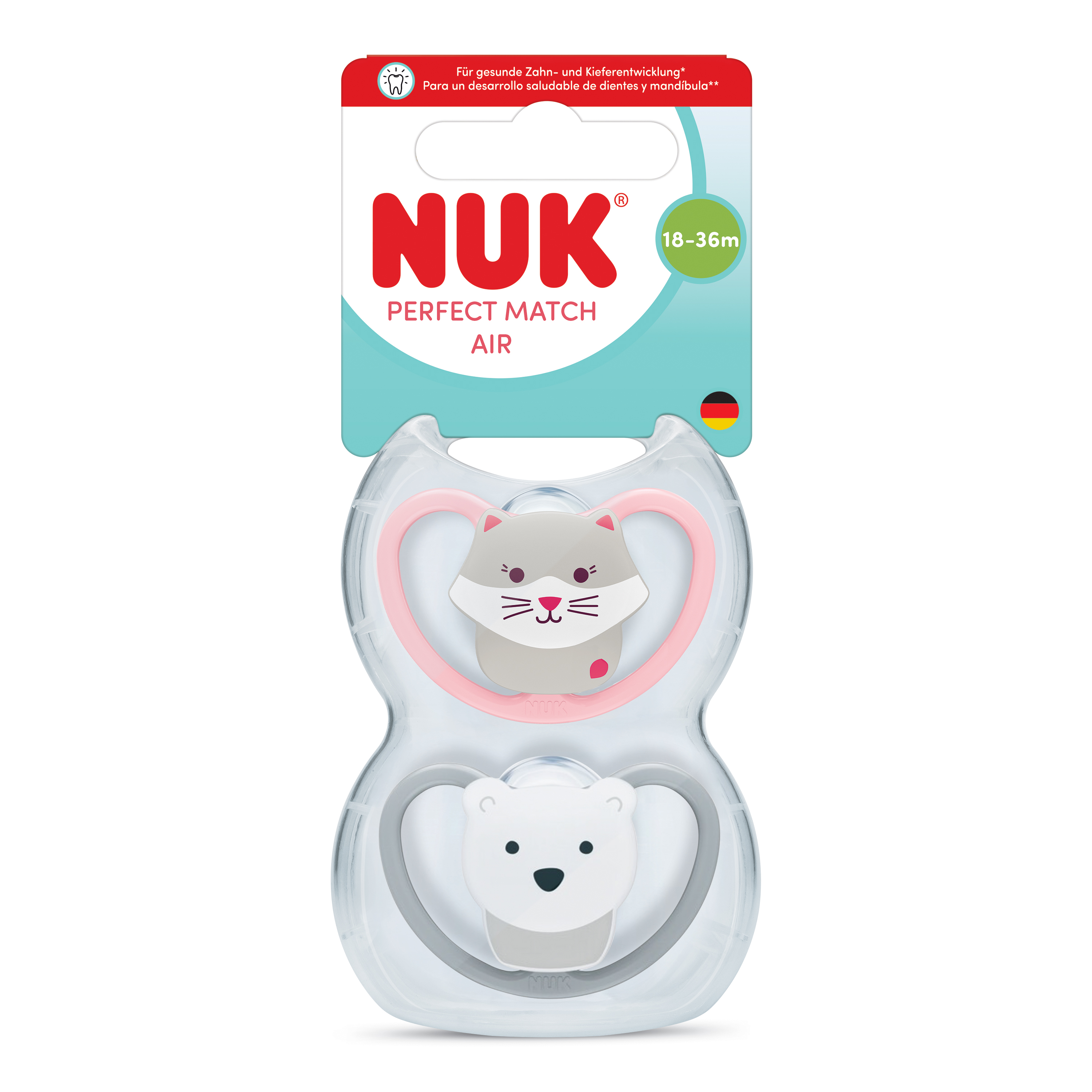 Set suzete Perfect Match Air, Veverita/Urs, 18-36 luni, 2 bucati, Nuk