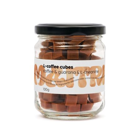 Cuburi de fudge cu cafea, guarana si L-theanina L-Coffee Cubes, 100 g, Maitri