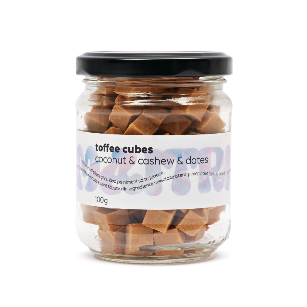 Cuburi de fudge cu lucuma si mesquite Toffee Cubes, 100 g, Maitri