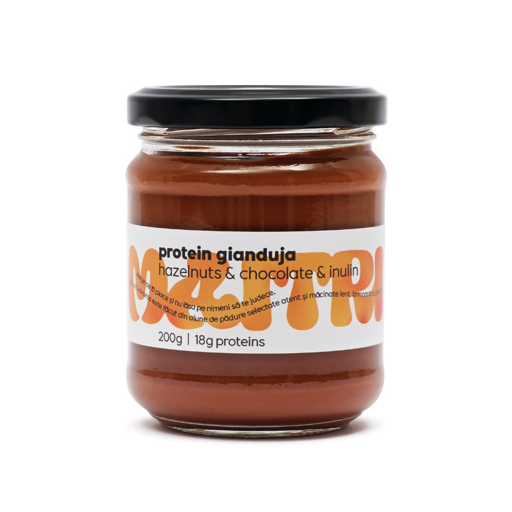 Crema de alune de padure, ciocolata si inulina Protein Gianduja, 200 g, Maitri