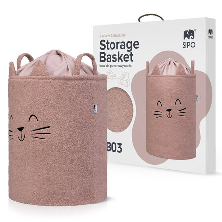 Cos pliabil pentru depozitare, Pink, Fluffy Toy Boucle Cat, 43 L, Sipo 756140