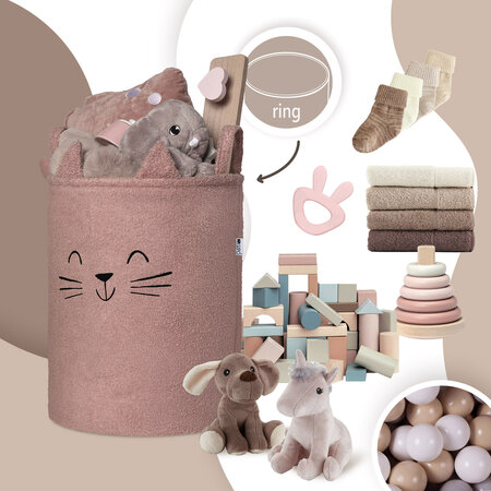 Cos pliabil pentru depozitare, Pink, Fluffy Toy Boucle Cat, 43 L, Sipo 756144