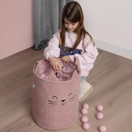 Cos pliabil pentru depozitare, Pink, Fluffy Toy Boucle Cat, 43 L, Sipo 756146
