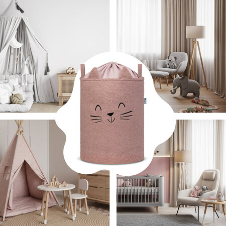 Cos pliabil pentru depozitare, Pink, Fluffy Toy Boucle Cat, 43 L, Sipo 756148