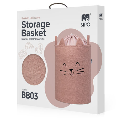 Cos pliabil pentru depozitare, Pink, Fluffy Toy Boucle Cat, 43 L, Sipo 756150