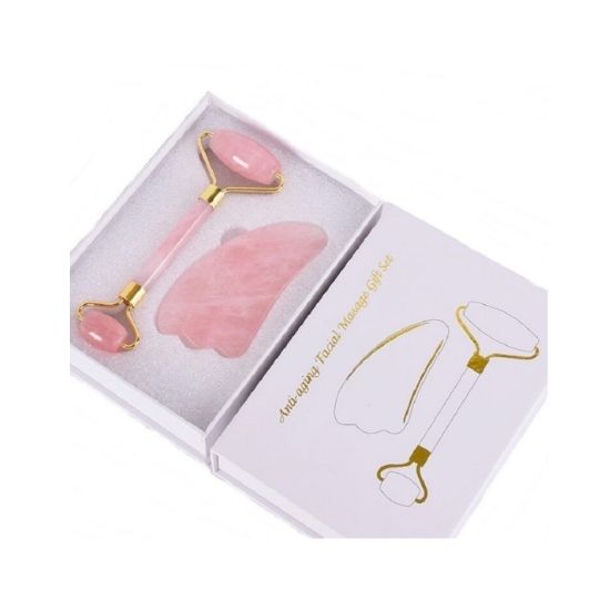 Set rola dubla si gua sha din quartz pentru masaj facial, Pure