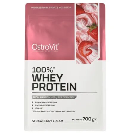 Proteina din zer cu aroma de capsuni 100% Whey Protein, 700 g, OstroVit 756464