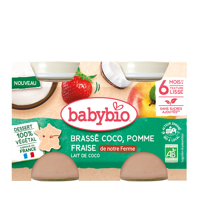 Crema Bio de cocos, Mar si Capsune, + 6 luni, 2 x 130 g, BabyBio