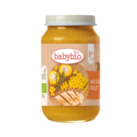 Piure Bio de porumb dulce si pui, + 8 luni, 200 g, BabyBio