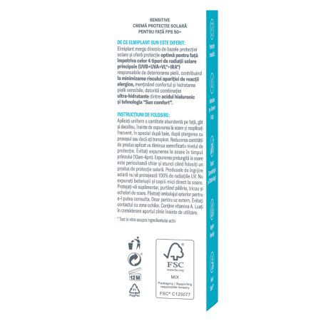 Crema protectie solara pentru fata cu SPF 50+, 50 ml, Elmiplant 779888