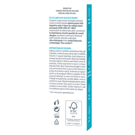 Crema protectie solara pentru fata cu SPF 50+, 50 ml, Elmiplant 779888