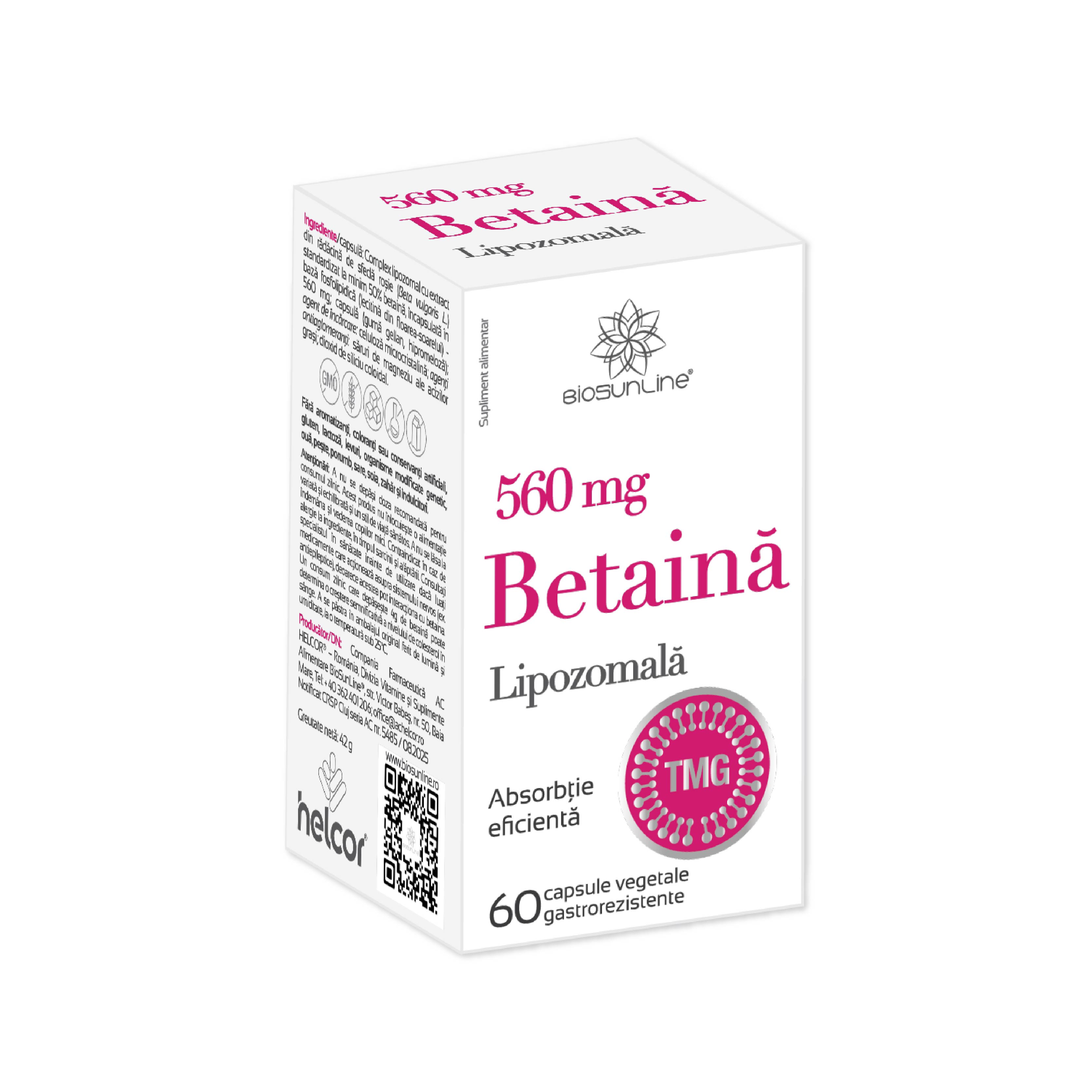 Betaina Lipozomal, 560 mg, 60 capsule, BioSunLine