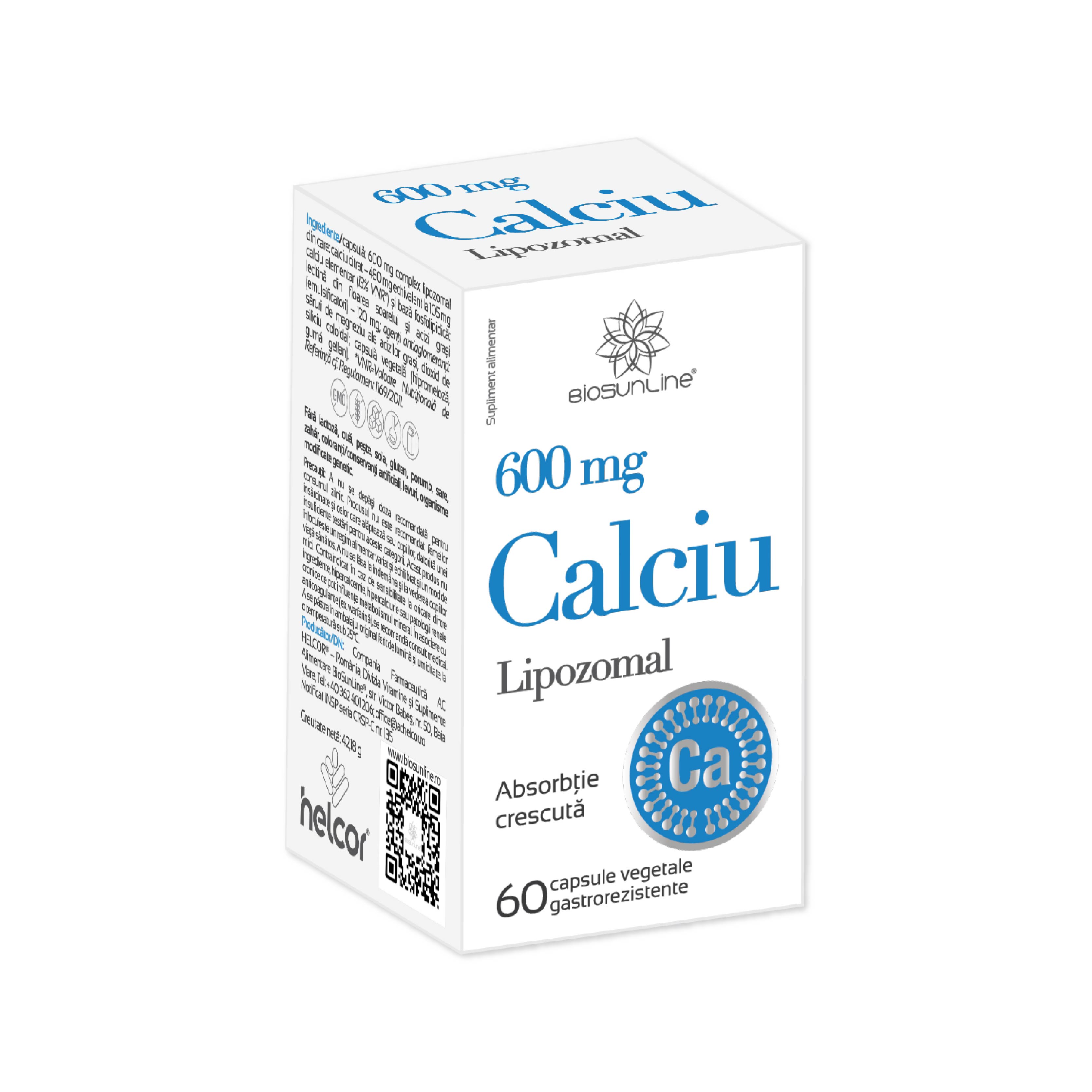 Calciu Lipozomal, 600 mg, 60 capsule vegetale, BioSunLine