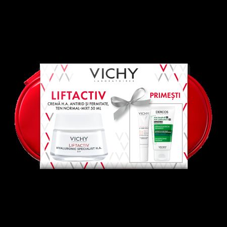Trusa cu Crema Antirid de Zi pentru Ten Normal si Mixt Liftactiv Hyaluronic Specialist H.A, Set, Vichy