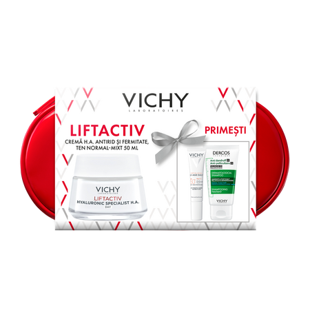 Trusa cu Crema Antirid de Zi pentru Ten Normal si Mixt Liftactiv Hyaluronic Specialist H.A, Set, Vichy