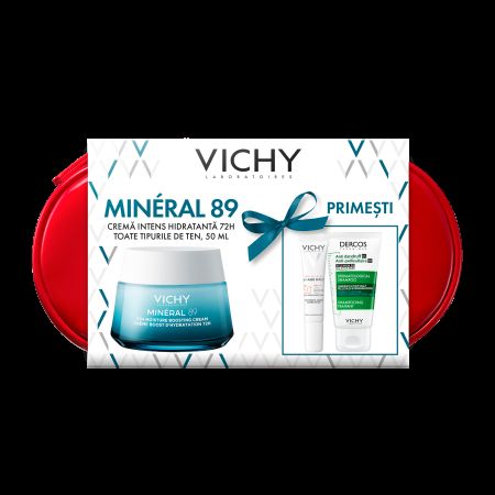 Trusa cu Crema intens hidratanta 72H pentru toate tipurile de ten, Mineral 89 Legere, Set, Vichy