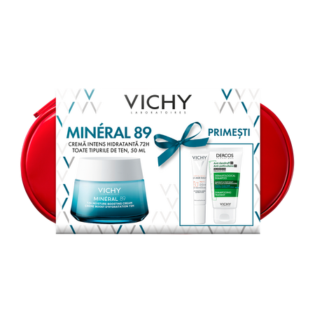 Trusa cu Crema intens hidratanta 72H pentru toate tipurile de ten, Mineral 89 Legere, Set, Vichy