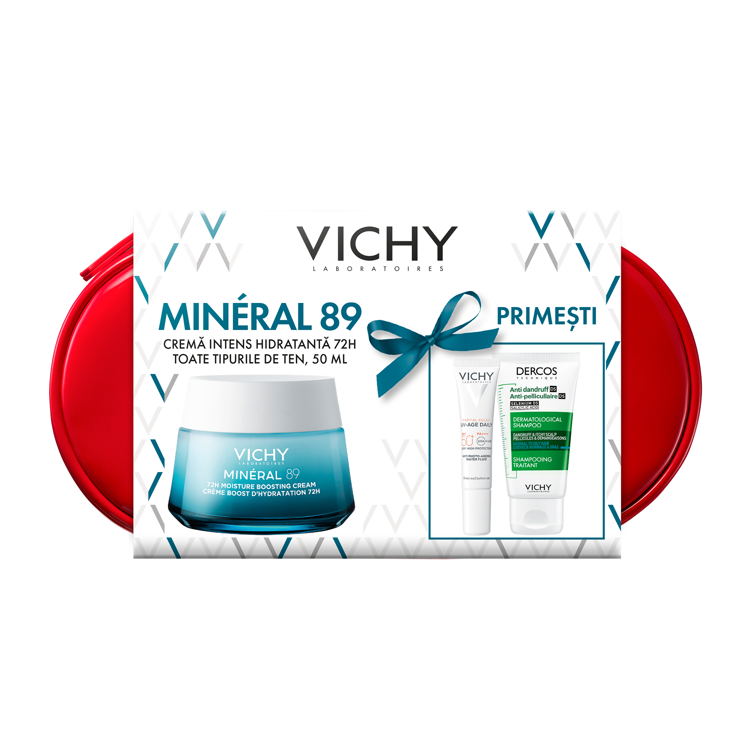 Trusa cu Crema intens hidratanta 72H pentru toate tipurile de ten, Mineral 89 Legere, Set, Vichy