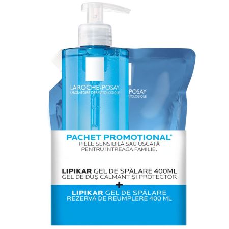 Pachet Gel de dus calmant si protector + Rezerva Lipikar, 2x400 ml, La Roche Posay