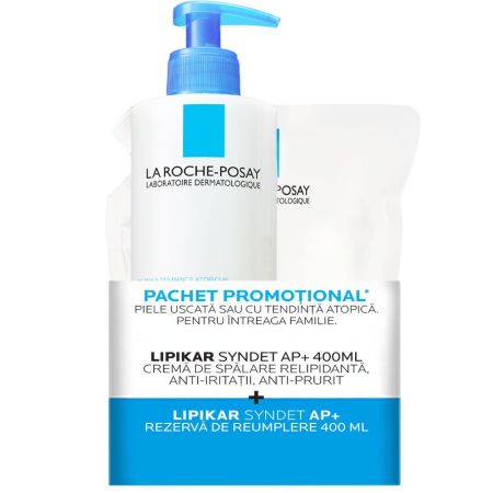 Pachet Crema de spalare relipidanta + rezerva Lipikar Syndet AP+, 2x400 ml, La Roche Posay