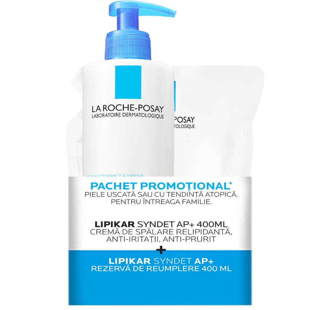 Pachet Crema de spalare relipidanta + rezerva Lipikar Syndet AP+, 2x400 ml, La Roche Posay