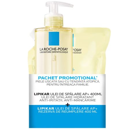 Pachet Ulei de spalare hidratant + rezerva Lipikar AP+, 2x400 ml, La Roche Posay