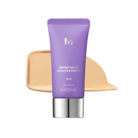 Baza de machiaj cu ser SPF50+ Perfect Cover Serum BB, 25 Bej cald, 20 ml, Missha