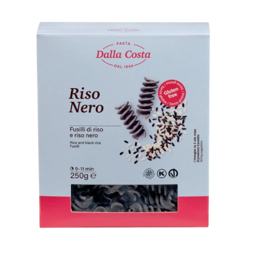 Paste Fusilli din orez negru si orez alb, 250 g, Dalla Costa