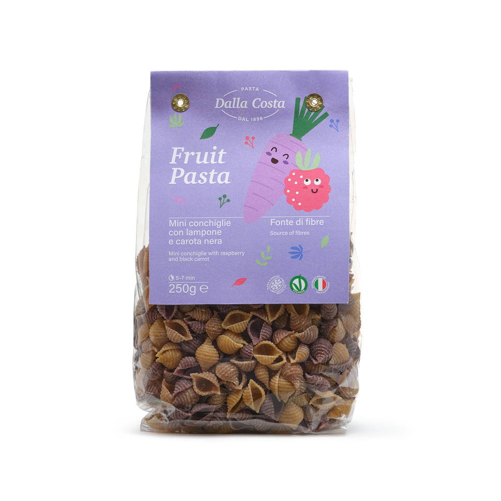Paste Mini Conchiglie din zmeura si morcov negru, 250 g, Dalla Costa