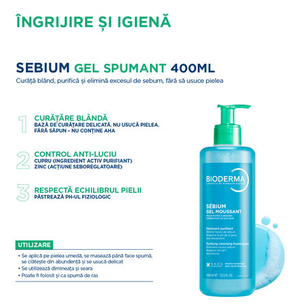 Gel spumant purifiant Sebium, 400 ml, Bioderma 757201