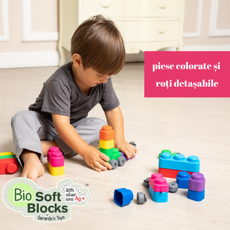 Set cuburi moi cu roti Soft Blocks, 6 luni+, 21 piese, Gerardo's Toys 757244