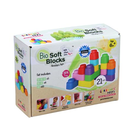 Set blocuri moi cu roti Bio Soft Blocks, 6 luni+, 21 piese, Gerardo's Toya