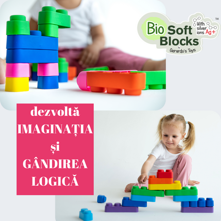 Set cuburi moi cu roti Soft Blocks, 6 luni+, 21 piese, Gerardo's Toys 757247