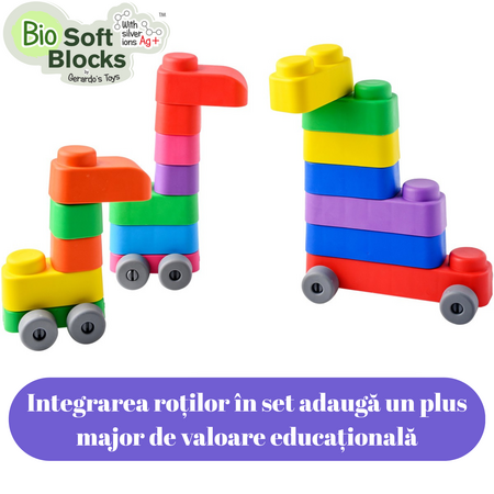 Set cuburi moi cu roti Soft Blocks, 6 luni+, 21 piese, Gerardo's Toys 757250