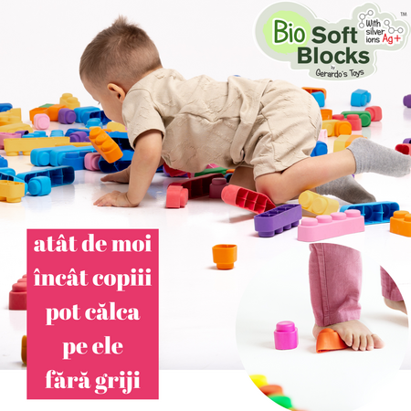 Set cuburi moi cu roti Soft Blocks, 6 luni+, 21 piese, Gerardo's Toys 757246