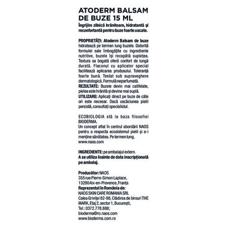 Balsam de buze Atoderm, 15 ml, Bioderma 757281