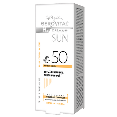 Crema pentru fata cu tenta naturala SPF 50 GH3 Derma+Sun, 50ml, Gerovital 461174