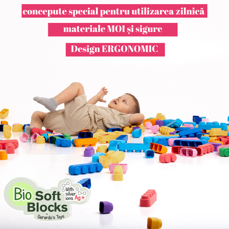 Set de constructie cuburi moi cu roti, 6 luni+, 33 piese, Gerardo's Toys 757474