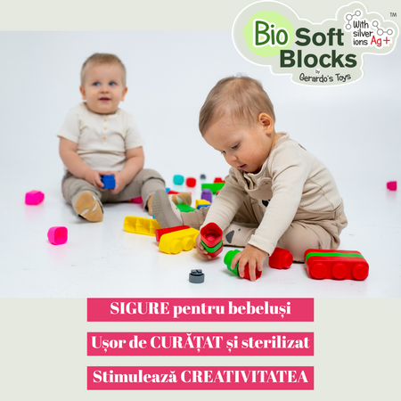 Set de constructie cuburi moi cu roti, 6 luni+, 14 piese, Gerardo’s Toys 757486