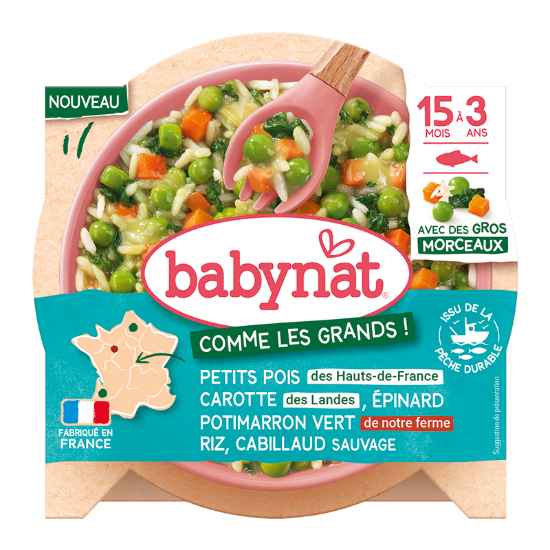 Meniu Bio, Mazare, Spanac, Dovleac, Orez si Peste, + 15 luni, 200 g, BabyBio